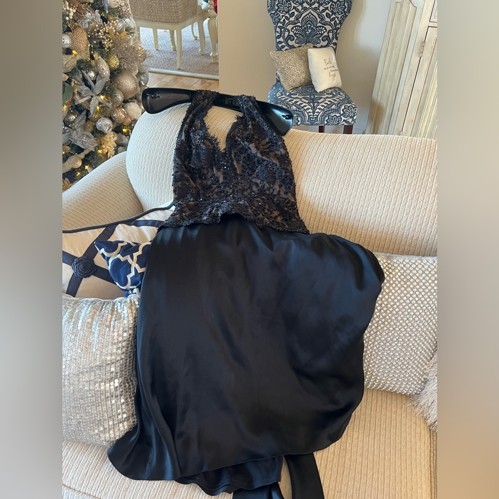 Tadashi black lace halter dress
